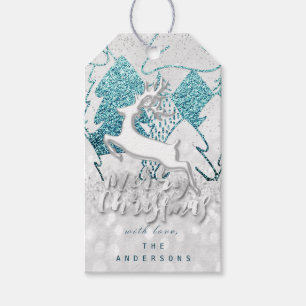 Étiquettes-cadeau Holiday Blue Spark Hearts Christmas Reindeer Grey