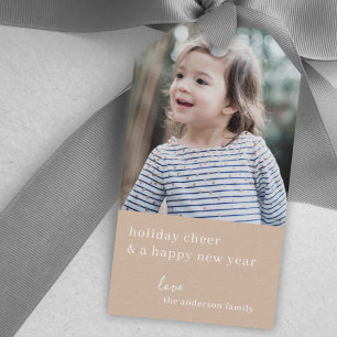 Étiquettes-cadeau Holiday Cheer Élégante photo de Noël Taupe Clay