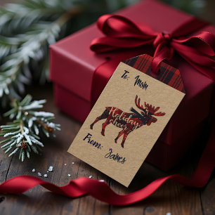 Étiquettes-cadeau Holiday Cheer Red Buffalo Plaid Moose Christmas
