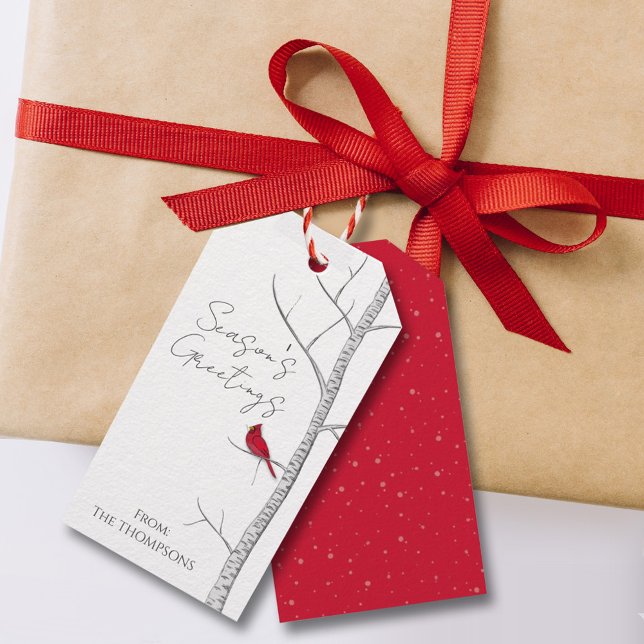 Étiquettes-cadeau Holiday Winter Birch Tree Red Cardinal (Créateur téléchargé)