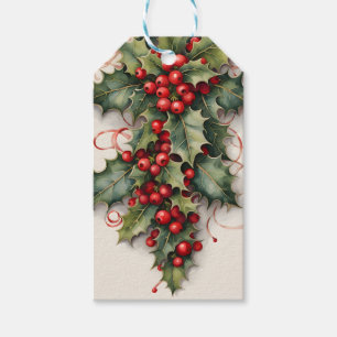 Étiquettes-cadeau Holly avec Vibrant Red Berries Noël