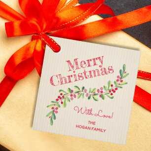Étiquettes Cadeau Holly Berries sur Ivory Christmas Carré