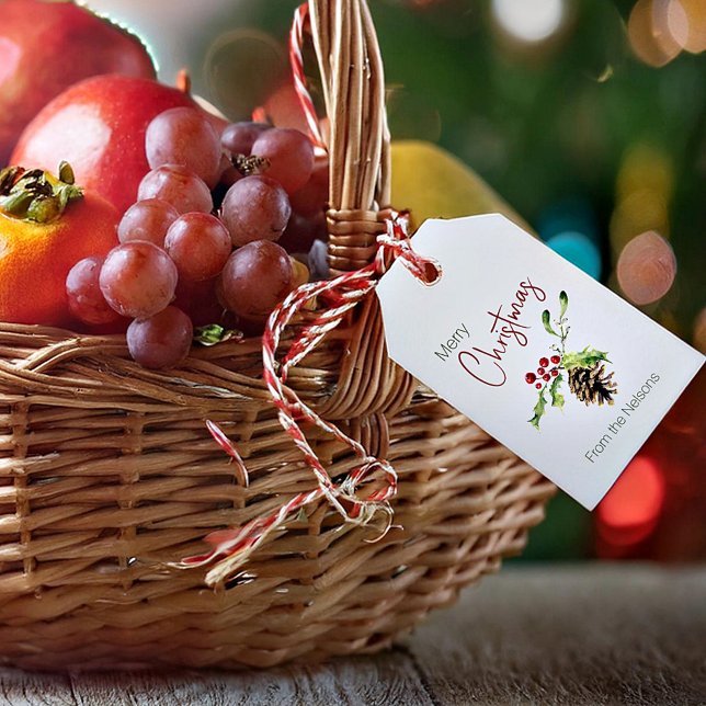 Étiquettes-cadeau Holly et pinecone personnalisée (Créateur téléchargé)