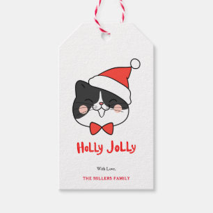 Étiquettes-cadeau Holly Jolly Cute Christmas Père Noël Cat