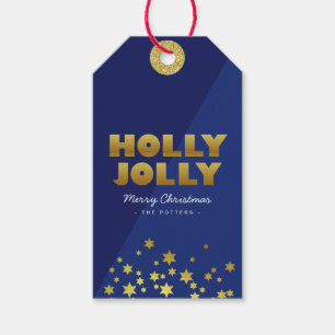 Étiquettes-cadeau Holly Jolly Fun Christmas Blue & Gold Tags cadea
