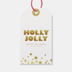 Étiquettes-cadeau Holly Jolly   Fun Christmas White & Gold Mini
