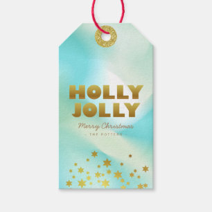 Étiquettes-cadeau Holly Jolly Pastel Green Gradient & Gold