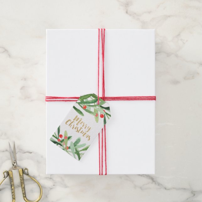 Étiquettes-cadeau Holly Wreath Joyeux Nom de Noël (Avec de la ficelle)