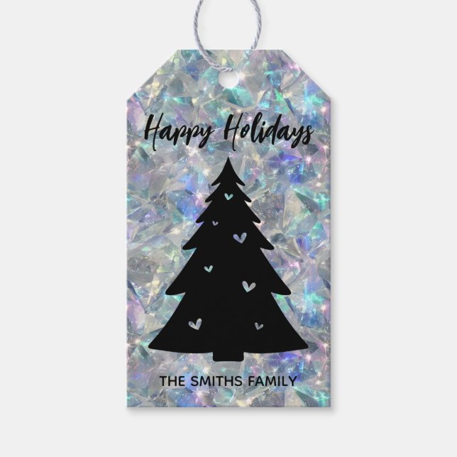 Étiquettes-cadeau Holographique Opal Pierre Arrière - plan Joyeuses  (Devant)