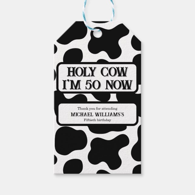 Étiquettes-cadeau Holy Cow Funny Black White 50th Birthday (Devant)