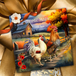 Étiquettes Cadeau Home Fabriqué Roster Farm Art