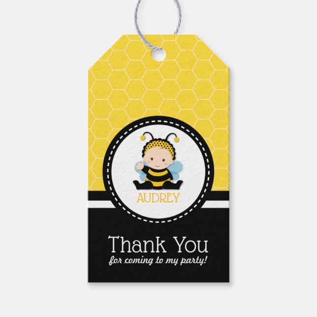 Étiquettes-cadeau Honey Bee Bumblebee Premier Baby shower d'annivers (Devant)