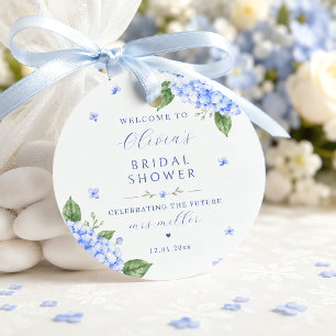 Étiquettes Cadeau Hortensia Bleu Élégant Floral Aquarelle