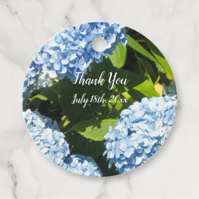 Étiquettes Cadeau Hortensias Bleus Merci (Devant)