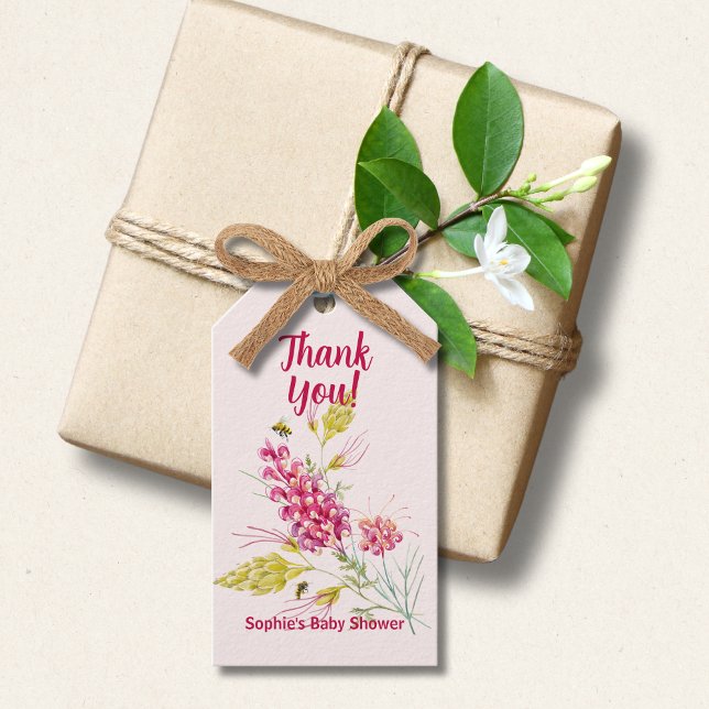 Étiquettes-cadeau Hot Pink Florals And Bumble Bee A Sweet Little Bee (Créateur téléchargé)