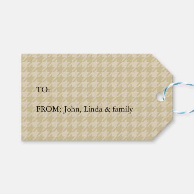 Étiquettes-cadeau Houndstooth jaune (Devant (Horizontal))