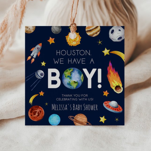 Étiquettes Cadeau Houston Nous Avons Un Baby shower Boy Space Galaxy (Créateur téléchargé)