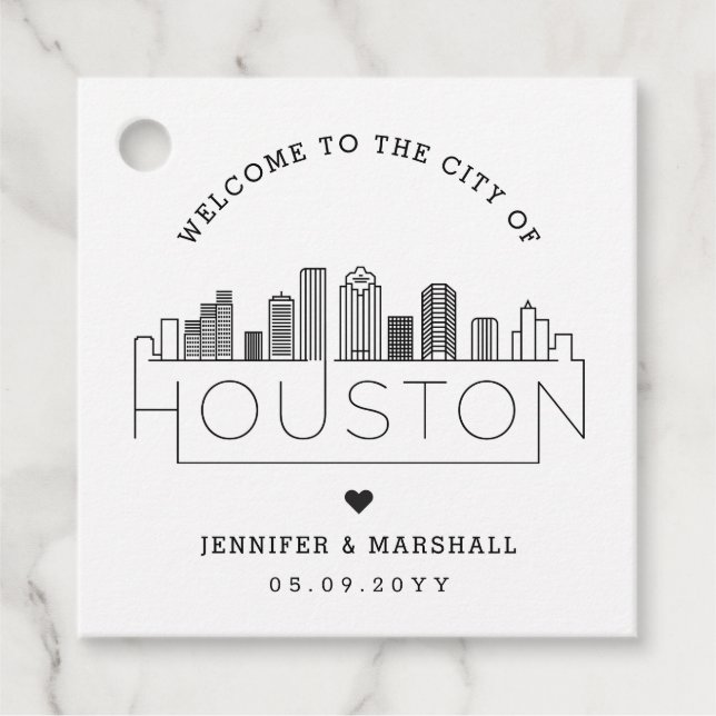 Étiquettes Cadeau Houston, Texas Skyline | Accueil Mariage (Devant)
