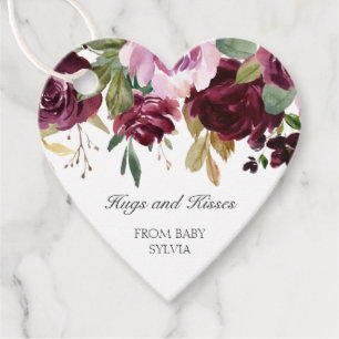 Étiquettes Cadeau Hugs and Kisses Floral Purple Girl Baby Shower