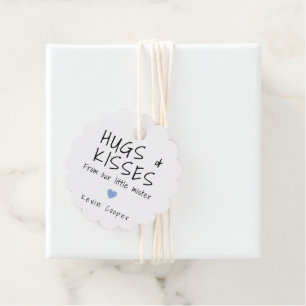 Étiquettes Cadeau Hugs et baisers Blue Heart mignon Baby shower garç