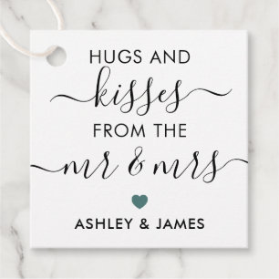 Étiquettes Cadeau Hugs et baisers de M. et Mme Tag, Turquoise gris