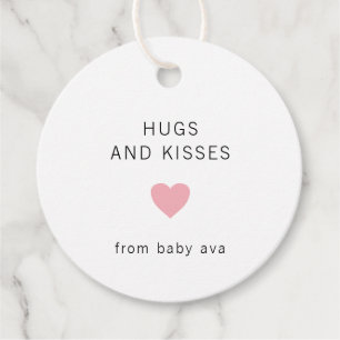 Étiquettes Cadeau Hugs et baisers Girl Rose Coeur mignon Baby shower