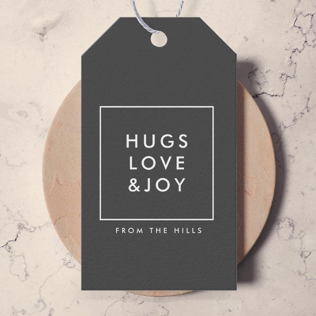 Étiquettes-cadeau Hugs Love and Jove Style Noël Charcoal Grey (Créateur téléchargé)