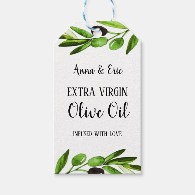 Étiquettes-cadeau Huile d'olive extra vierge Élégant Mariage moderne (Devant)