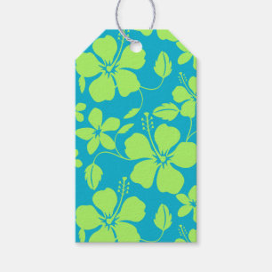 ÉTIQUETTES-CADEAU HULA HAWAIEN (HIBISCUS) CITRON SARCELLE