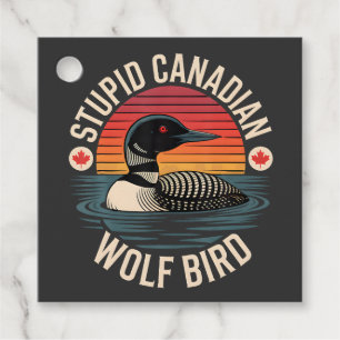 Étiquettes Cadeau Humour stupide de loon d'oiseau de loup canadien