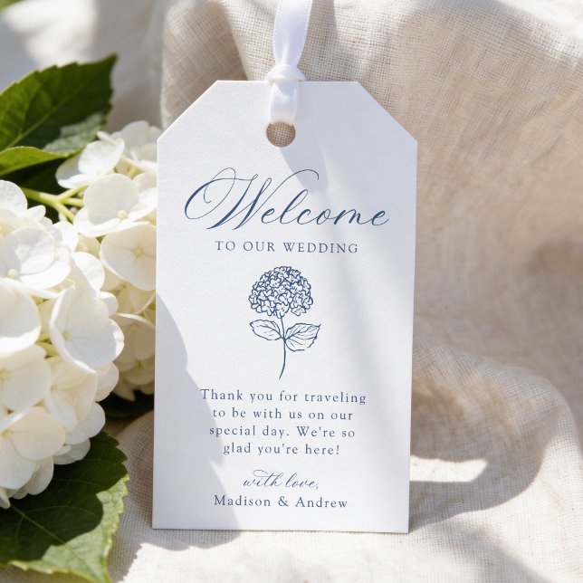 Étiquettes-cadeau Hydrangea Bleu Nuit Classique de Mariage de Bienve (Créateur téléchargé)