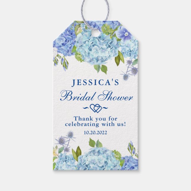 Étiquettes-cadeau Hydrangea Bleue  Remerciement de Fête de Mariage a (Devant)