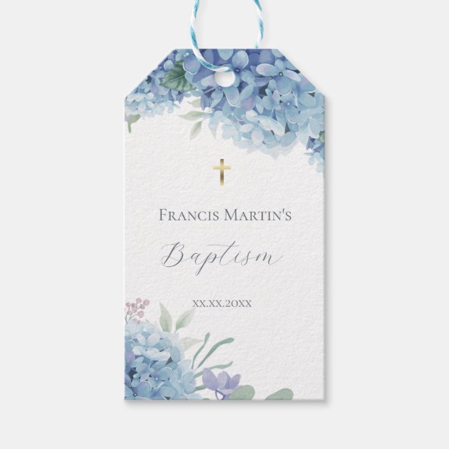Étiquettes-cadeau Hydrangea floral Baptême (Devant)