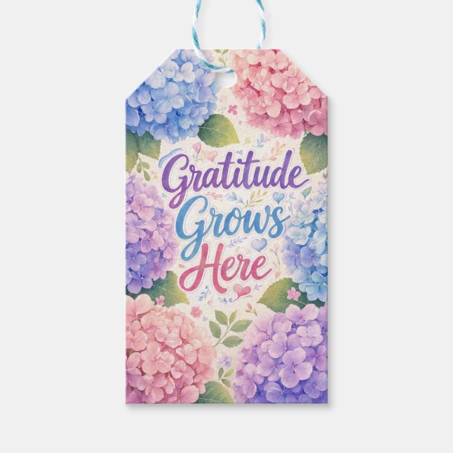 Étiquettes-cadeau Hydrangea : La gratitude grandit ici (Devant)