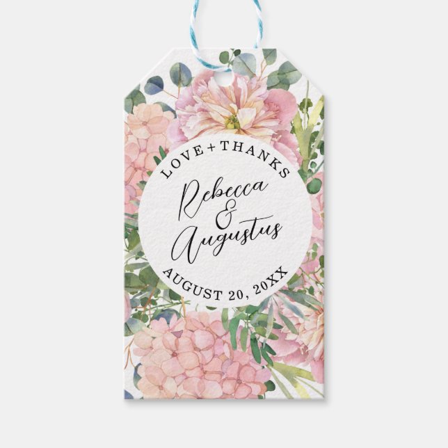 Étiquettes-cadeau Hydrangea Rose Aquarelle rose Floral (Devant)