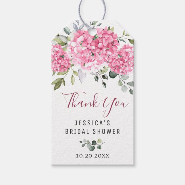 Étiquettes-cadeau Hydrangea rose élégante Eucalyptus Favor Remerciem (Devant)