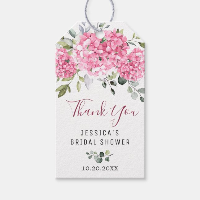 Étiquettes-cadeau Hydrangea Rose Élégante Eucalyptus Favori Remercie (Devant)