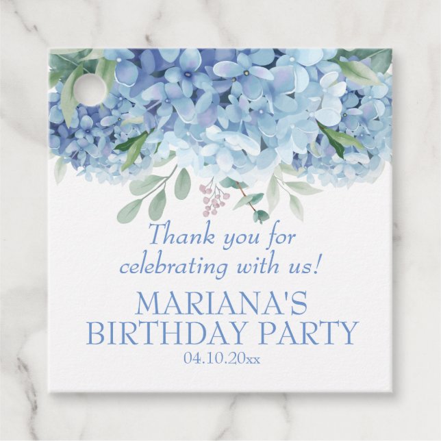Étiquettes Cadeau Hydrangeas aquarelle Floral fête d'anniversaire (Devant)