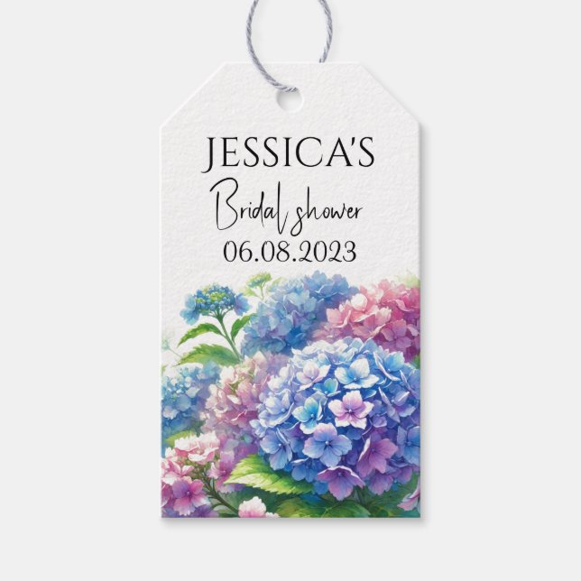 Étiquettes-cadeau Hydrangeas Fleurs Bleues Fête de Mariage (Devant)