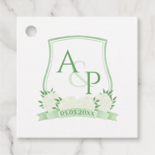 Étiquettes Cadeau Hydrangée blanche simple Crête Mariage verte