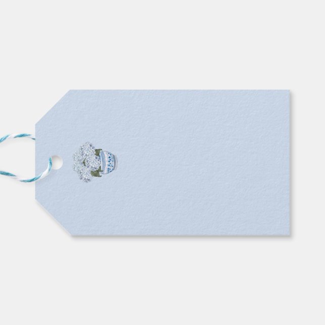 Étiquettes-cadeau Hydrangées bleues en Chinoiserie Pot (Dos Horizontal)