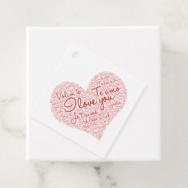 Étiquettes Cadeau I Love You Word Cloud Coeur rouge Saint Valentin (En situation)