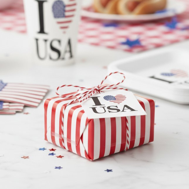 ÉTIQUETTES CADEAU "I ❤️ USA" ("I ❤️ USA" FAVOR TAGS)