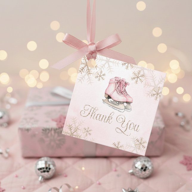 Étiquettes Cadeau Ice Skating Pink Gold Snowflake Birthday Thank You (Créateur téléchargé)