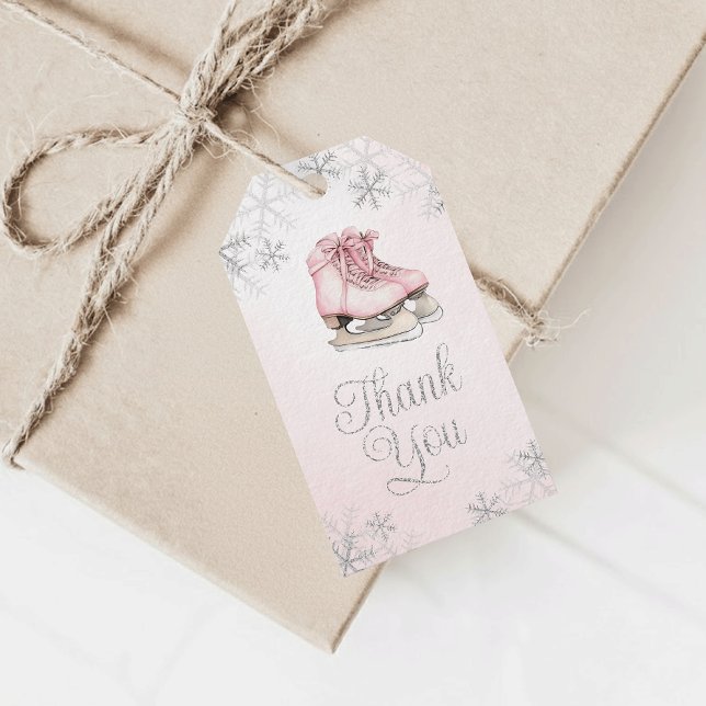 Étiquettes-cadeau Ice Skating Silver Snowflakes Birthday Thank You (Créateur téléchargé)