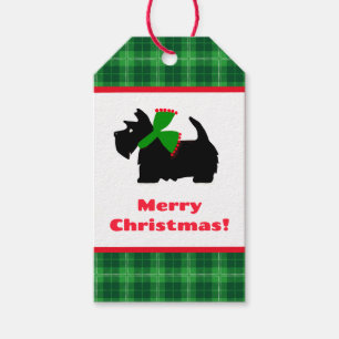 Étiquettes-cadeau Idées-cadeaux de Noël Chien Scotty à carreaux
