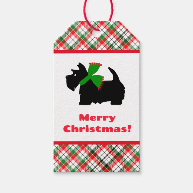 Étiquettes-cadeau Idées de cadeaux de Noël Plaid Scotty Dog (Devant)