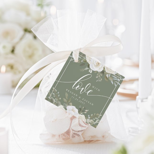 Étiquettes Cadeau Iivoire Et Sage Élégant Mariage Floral (Créateur téléchargé)