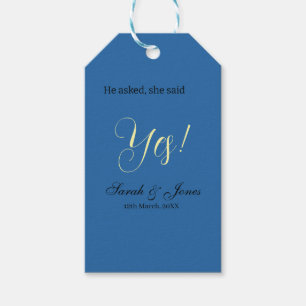 Étiquettes-cadeau Il a demandé elle a dit oui engagement simple bleu