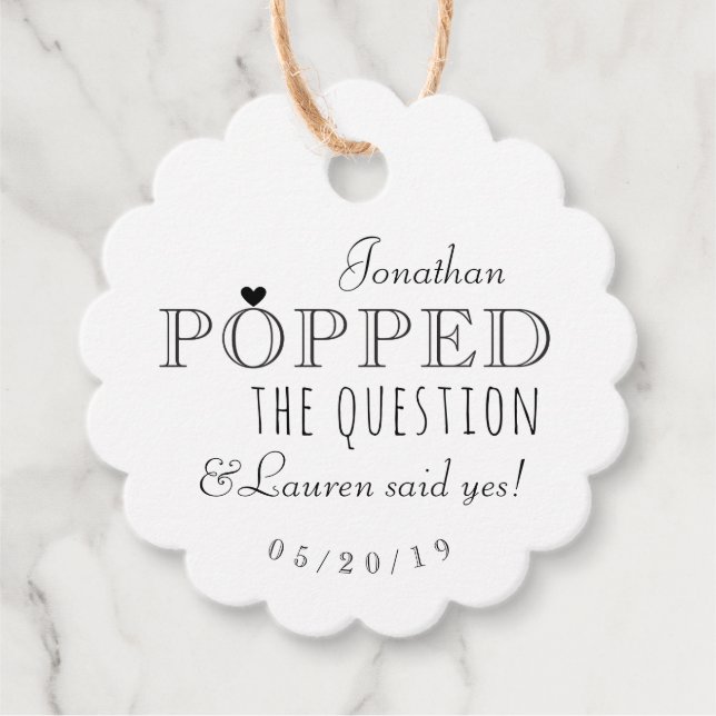 Étiquettes Cadeau Il a posé la question Fête de fiançailles Popcorn (Devant)